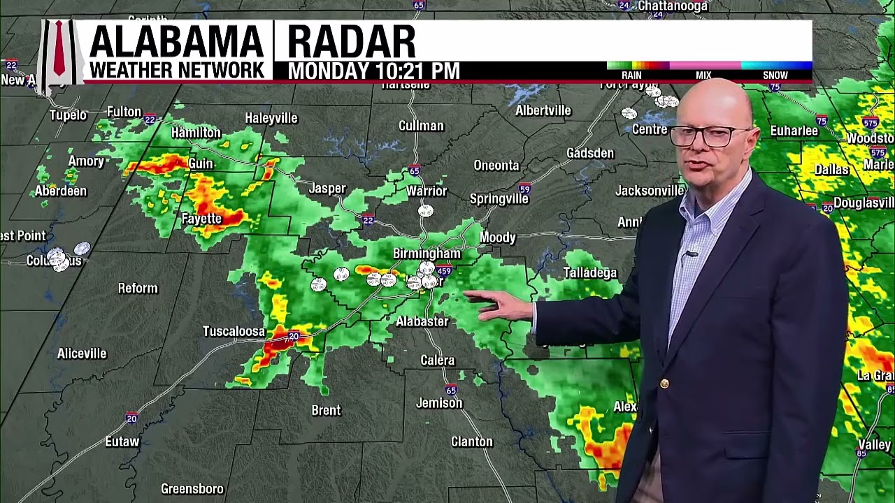 Прогноз погоды по всему штату Алабама от Alabama Weather Network на вечер понедельника, 9 марта 2...