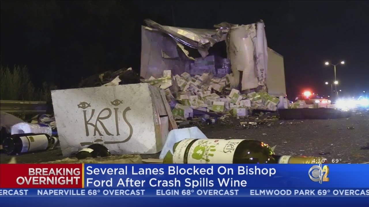 Wine Spills In Bishop Ford Freeway Truck Crash