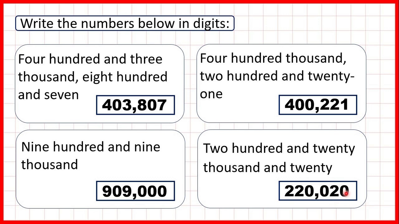 Write numbers up to one million in digits  Place Value  Year 19