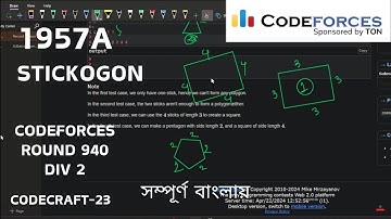 1957A | Stickogon | Codeforces Round 940 | Div 2 | CF | Bangla | Beginners | Explanation