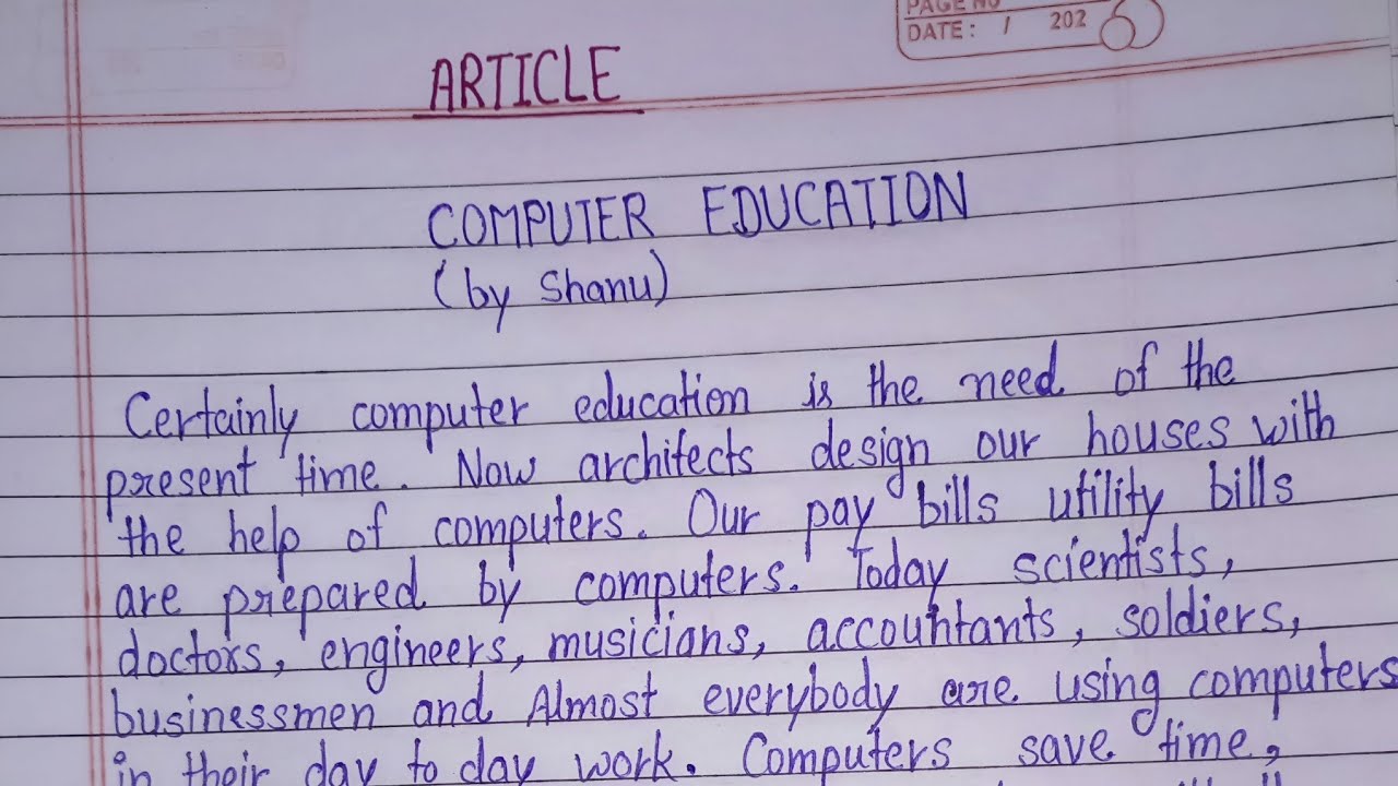 Article On COMPUTER EDUCATION For Class 12th Boards || English Writing ...