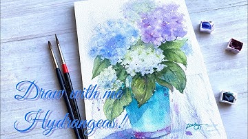 18Min. Elegant Hydrangea! Let’s draw with the 3 Steps of Coloring/ Watercolor tutorial step by step