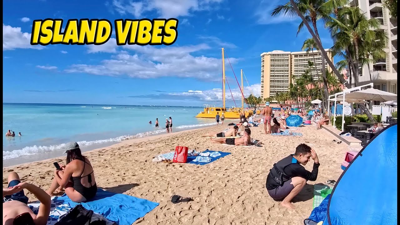Slow Motion Waikiki Walk — Kalakaua Ave to Fort DeRussy Beach | Beautiful Daytime Island Views
