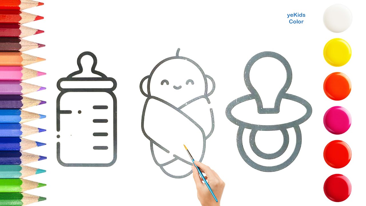 Cute Baby with Milk Bottle Drawing, Painting, and Coloring for Kids & Toddlers kidsvideo 