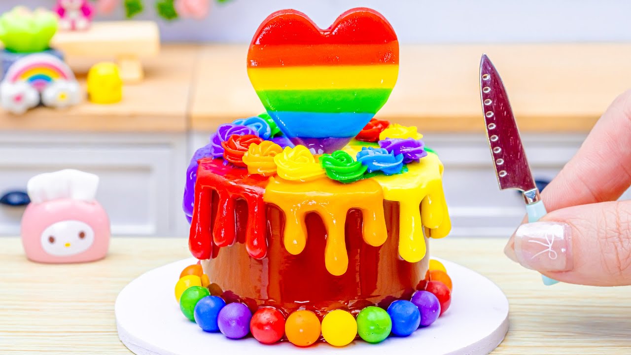 Mini Rainbow Cake Recipe With Heart🌈Rainbow Chocolate Cake Decorating ...