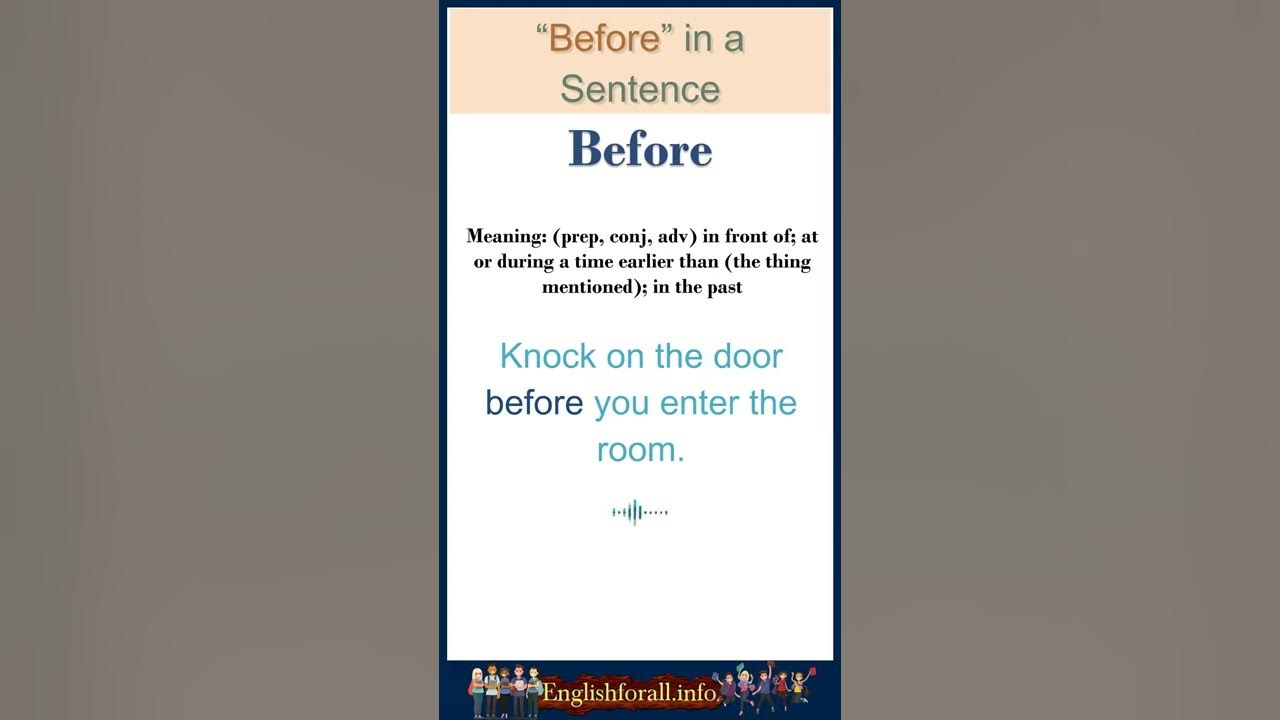 Before meaning Before in a Sentence Most common words in English shorts YouTube