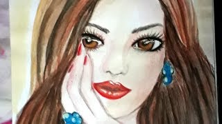 watercolor painting girl face 4