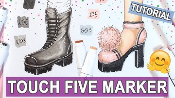 HOW TO DRAW SHOES WITH TOUCH FIVE MARKERS ✔ EASY TUTORIAL 【 Fashion Shoes with Traktor Platform 】