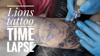 Lion family . Tattoo time lapse screenshot 5