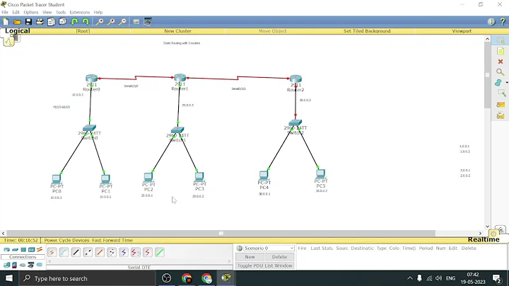 Static routing #3 connecting 3 routers using CLI Cisco Packer Tracer Networking Lab | BCA Btech CS