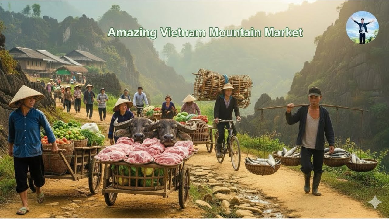 Удивительный горный рынок Вьетнама | Жители деревни продают скот и свежие продукты.