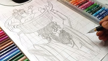 Krishna Janmashtami Drawing,How To Draw Bal Krishna With Vasudeva Step By Step Tutorial,baby krishna