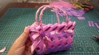 cute small bag || straw bag || pink&violet|| tutorial how to make straw bag