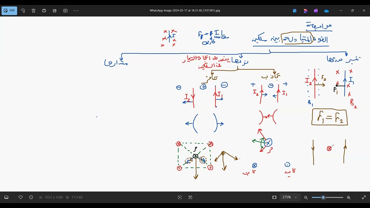 مراجعه القوة المتبادلة بين سلكين