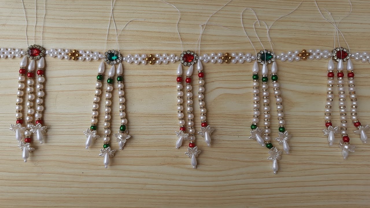 very simple and easy toran design| pearl and crystal bandhanwal design| Diwali decoration 2020