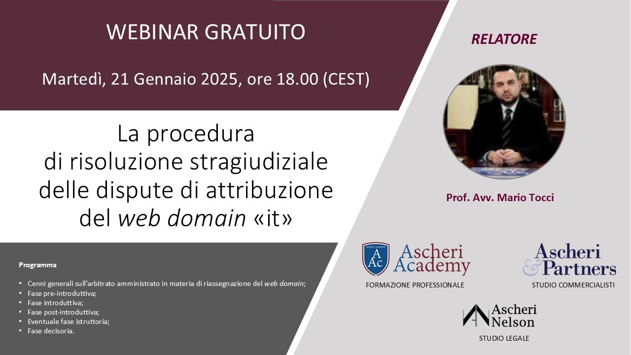 Webinar: La procedura di risoluzione stragiudiziale delle dispute di attribuzione del web domain it