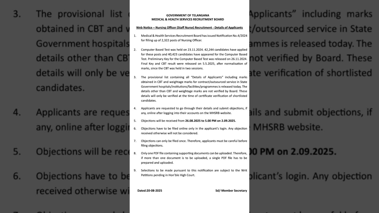 NURSING OFFICER MHSRB PROVISIONAL LIST TELANGANA 