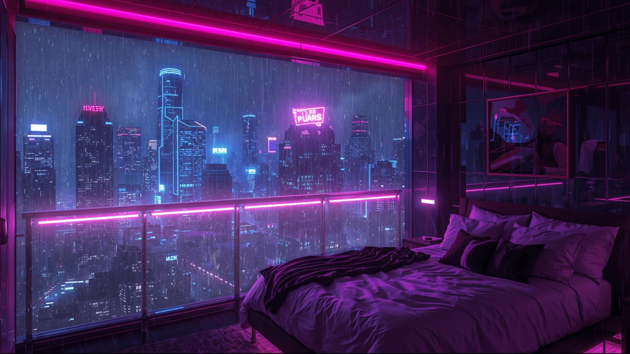 Lofi Rainy Nights 🌧️ – Neon High-Rise Ambience for Relax & Sleep | 4K
