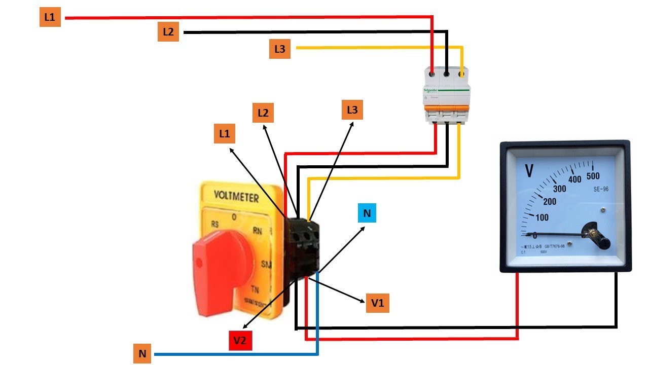Схема подключения вольтметра с переключателем режимов | Подключение вольтметра с переключателем р...