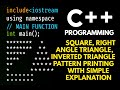 pattern printing using for loop (Square , Right Angle Triangle, Inverted Triangle)