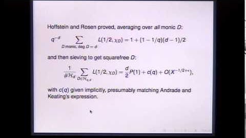International Conference in Number Theory and Physics - Michael Rubinstein