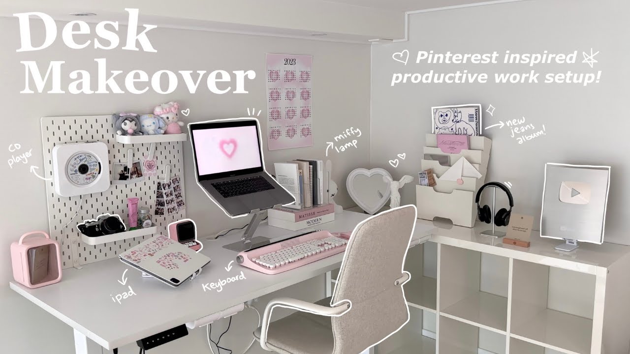 extreme* aesthetic desk makeover ???? korean & pinterest inspired ...