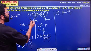 Write the dimension of a and b in the relation F = a√x +bt2, where F stands for force, x is diSTANCE