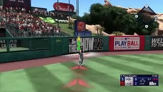 MLB The Show 22 Road to the Show robbing a home run.
