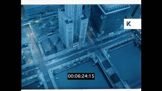 1980s Aerial Flyover Marina City, Chicago Night, 35mm