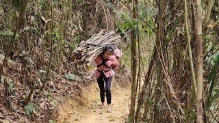 The single mother completed the bamboo house and sold firewood to earn extra income