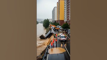 An excavator fell and was swept away by the river current. #shorts