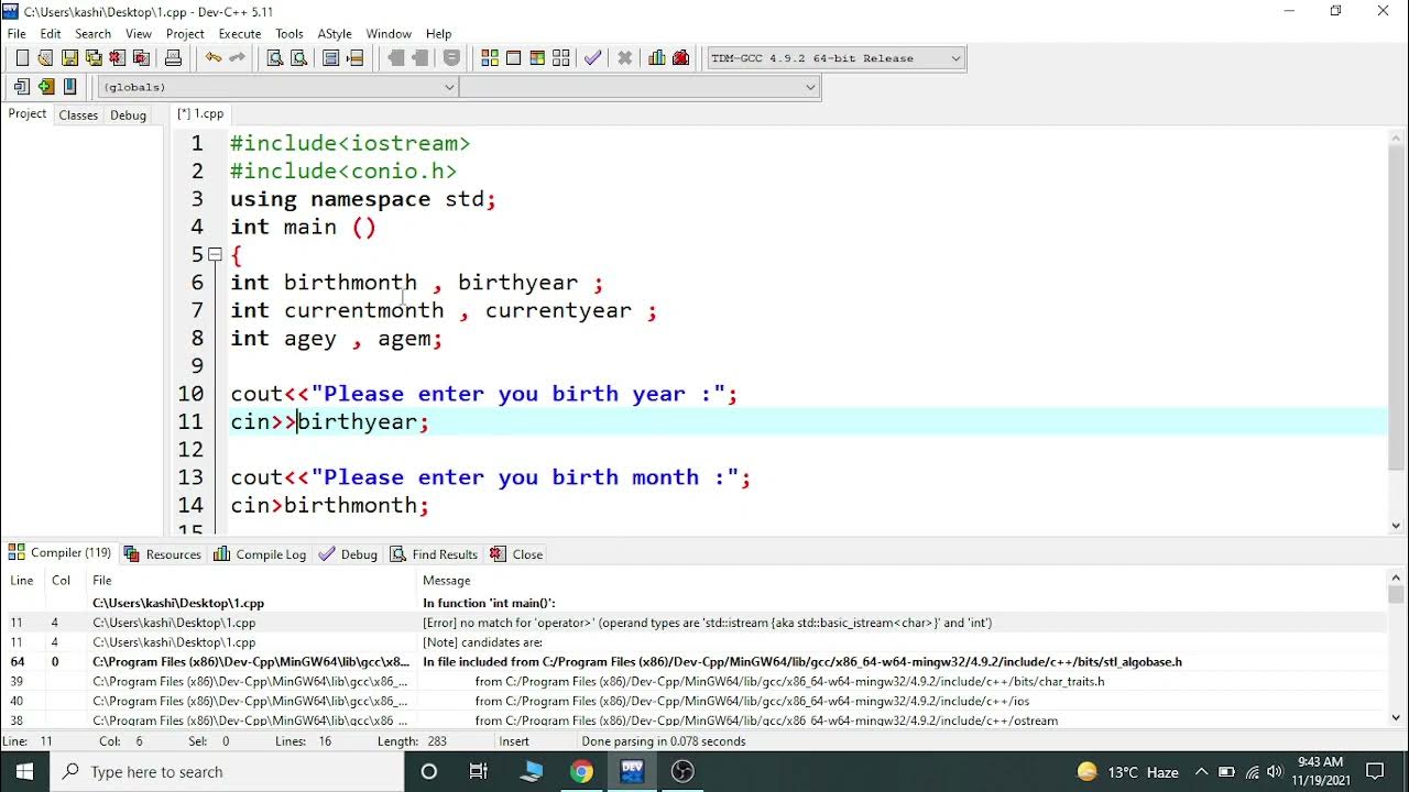 Dev c++ Complete tutorials - Tutorial 18(How to make age calculator in ...
