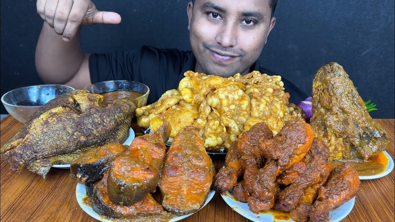 EATING MUTTON FATT CURRY ,MASALA CHICKEN CURRY ,FISH CURRY & CHILLI | MUTTON FATT EATING CHALLENGE