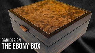 Handmade Ebony Box with Walnut Burl Veneer & Wood Hinge | Woodworking