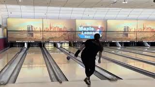 Christie Warmingham rolls her 1st career 300 in the NYPD Trios Saturday League at Maple Lanes RVC