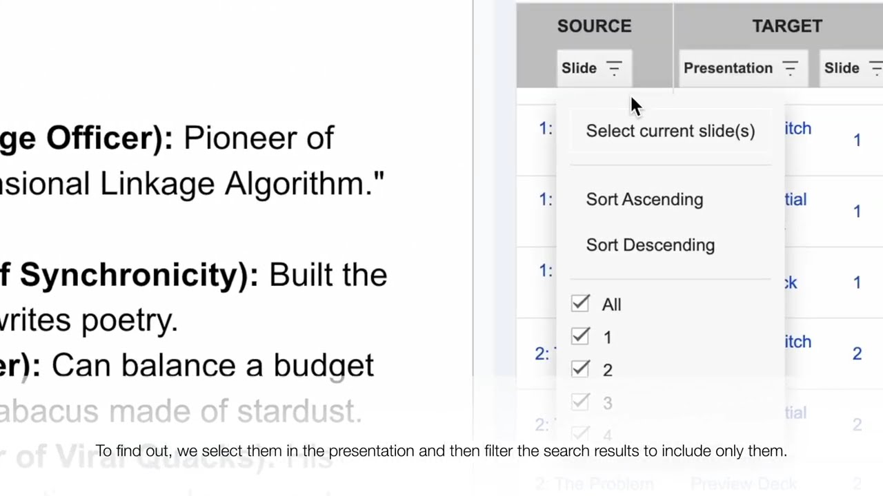Filtering Linked Slides' Search Results to Show Only the Current Slide(s)