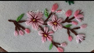 Cherry Blossom Branch Hand Embroidery for beginners Satin stitch flowers Sakura branch  Lesson 25