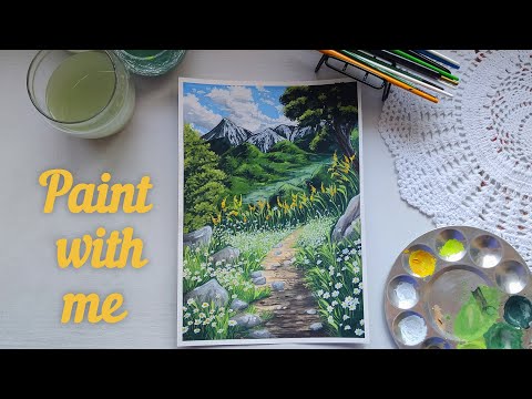 Paint with me 🎨/ GOUACHE Landscape/ Cozy painting🌸✨ #bohemybypriyanka