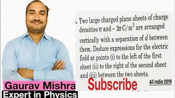 Two large charged plane sheets of charge densities σ and -2σ C/m2 are arranged vertically separation