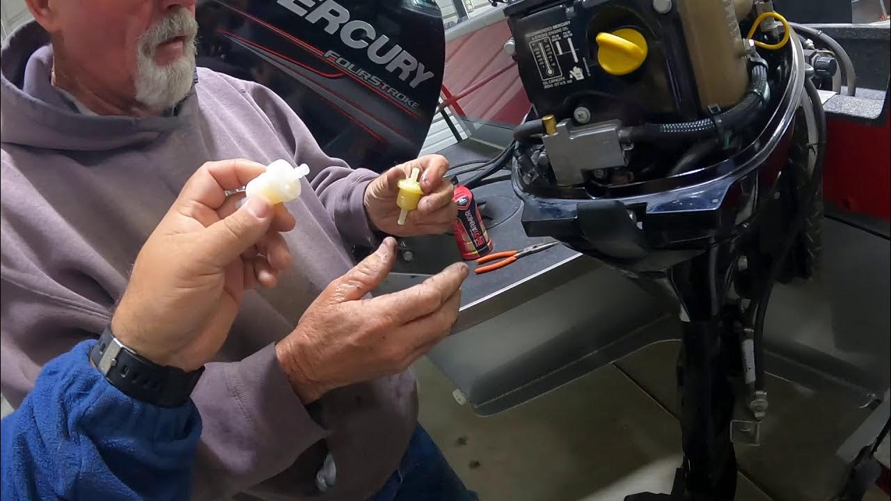 TNK changes out the fuel filter for a Mercury 9.9 Big Foot 4 Stroke