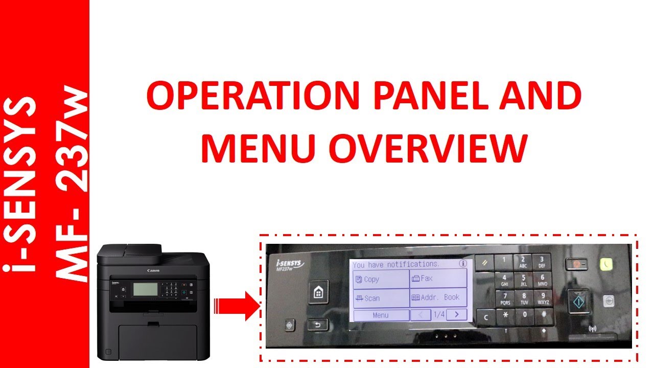i-SENSYS MF237w OPERATION PANEL AND MENUS OVERVIEW