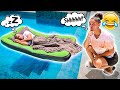 HUSBAND WAKES UP IN SWIMMING POOL PRANK!! (BAD IDEA)