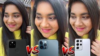 Camera Comparison Between iPhone 12 Pro max vs S 21 Ultra vs Pixel 5  in Telugu By PJ on PocketTech