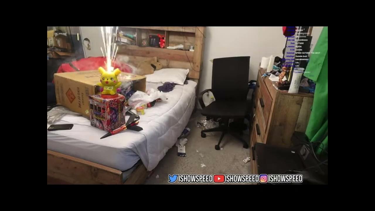 iShowSpeed sets a Pikachu firework in his house - YouTube
