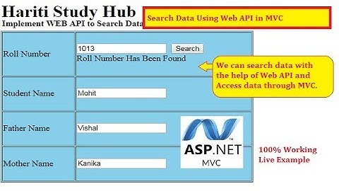 Implement Web API to Search Data into Database in Asp.Net MVC | Hindi | Free Online Learning Classes