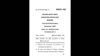 BSOC-103 Dec 2025 | IGNOU Previous Year Question Paper