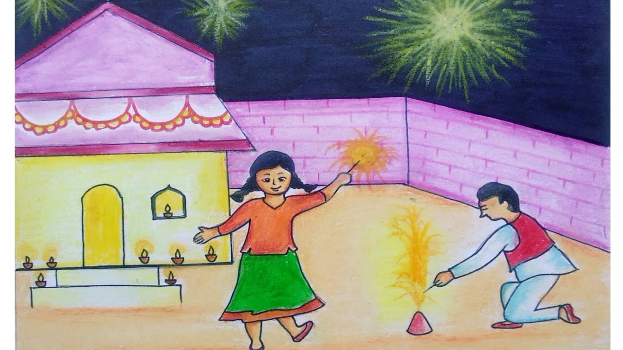 Diwali Celebration Easy Drawing for Kids | How to Draw Diwali ...