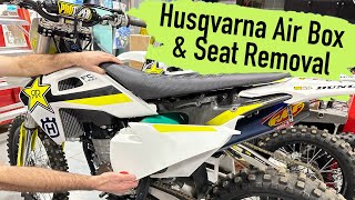 Husquvarna Air Box Cover, Air Filter, Seat Removal & Install on a FC450 Rockstar Edition Dirt Bike