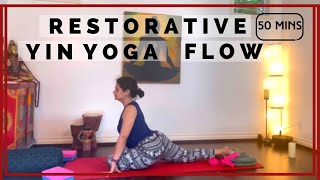 50 Minute Restorative YIN YOGA Flow | Indian yoga girl