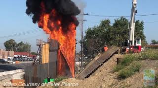 RAW VIDEO: Bridge construction fire at Talbert Avenue over The 405 Freeway in Fountain Valley
